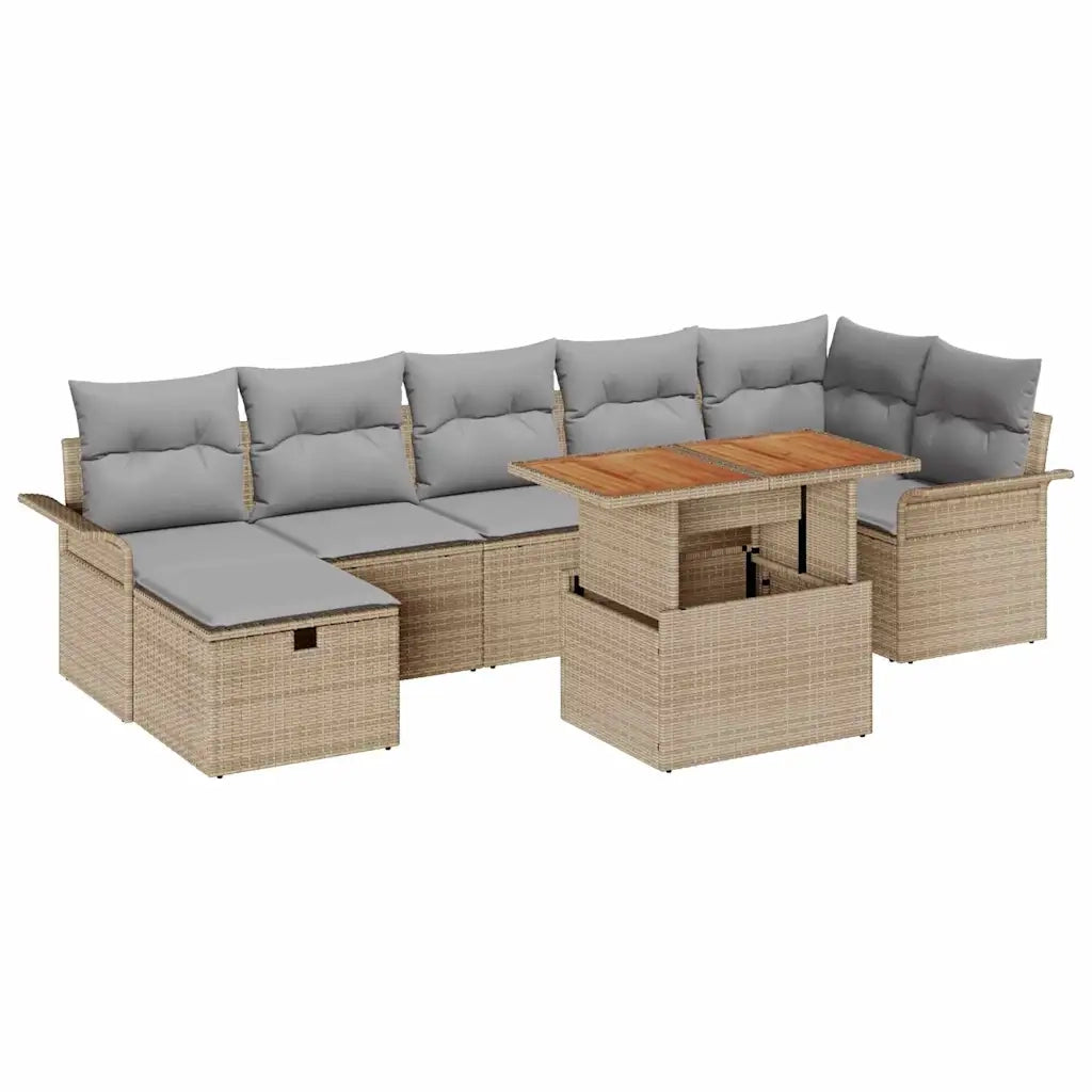 Set Divano da Giardino con cuscino 8 pcs Beige polyrattan 3359920
