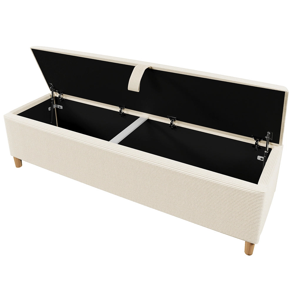 Banquette letto con spazio di archiviazione - Xylo - 175 x 38 cm - Beige vellutato - Rialzo idraulico per camera, soggiorno e corridoio