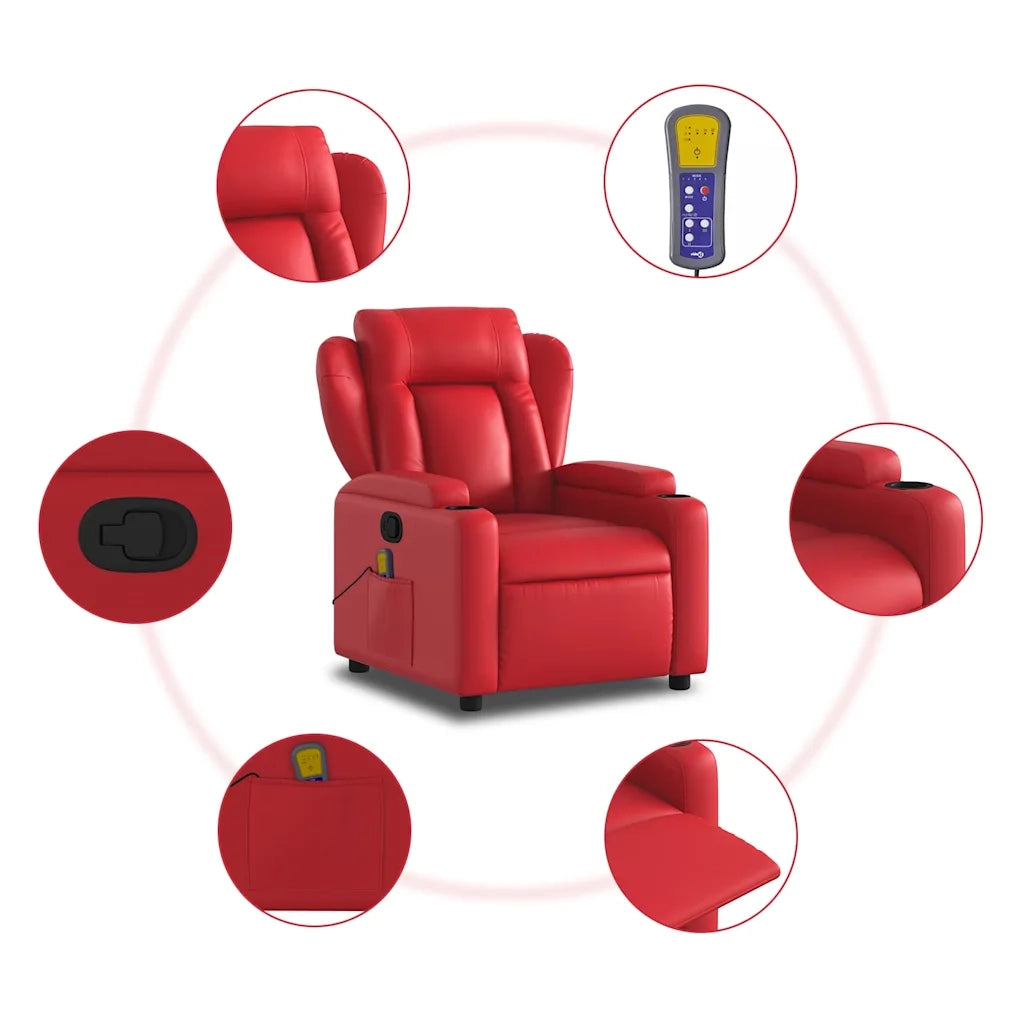 Poltrona Massaggiante Reclinabile Rossa in Similpelle 372439
