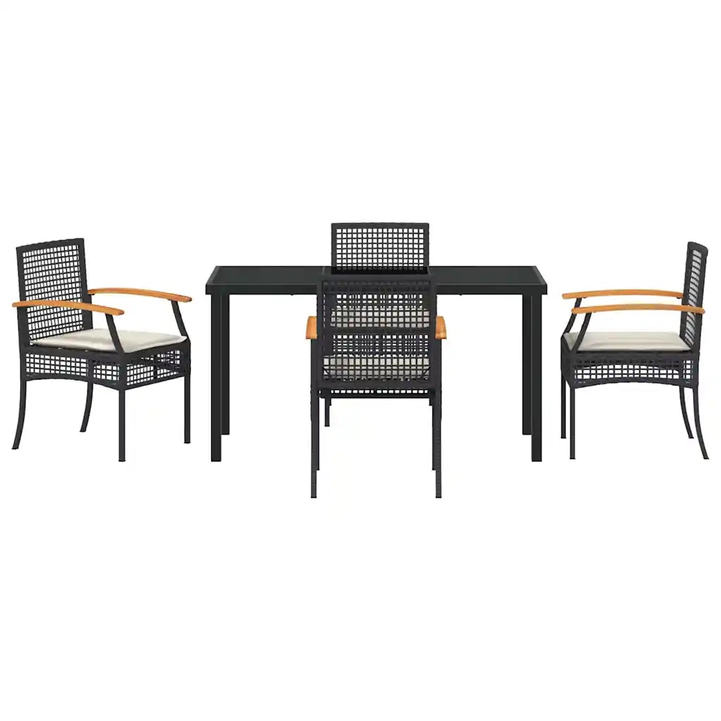 Set da Pranzo per Giardino 5 pcs Nero polyrattan