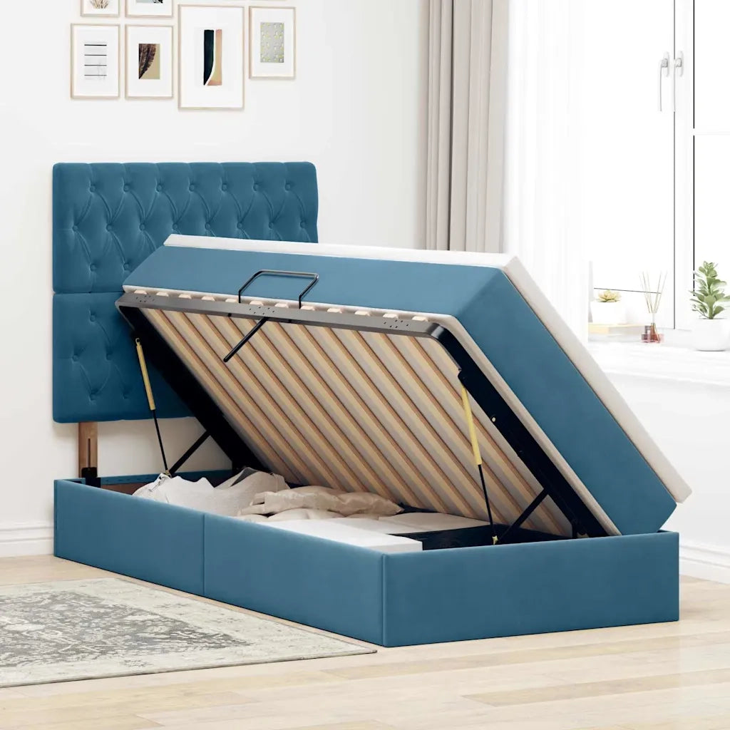 Letto con contenitore e LED Blu Scuro 100 x 200 cm Velluto 3372709