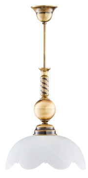 Lampada a sospensione vintage ottone, vetro bianco E27