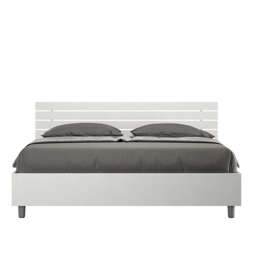BS COM Letto matrimoniale contenitore 160x200 testata dritta con doghe bianco frassino