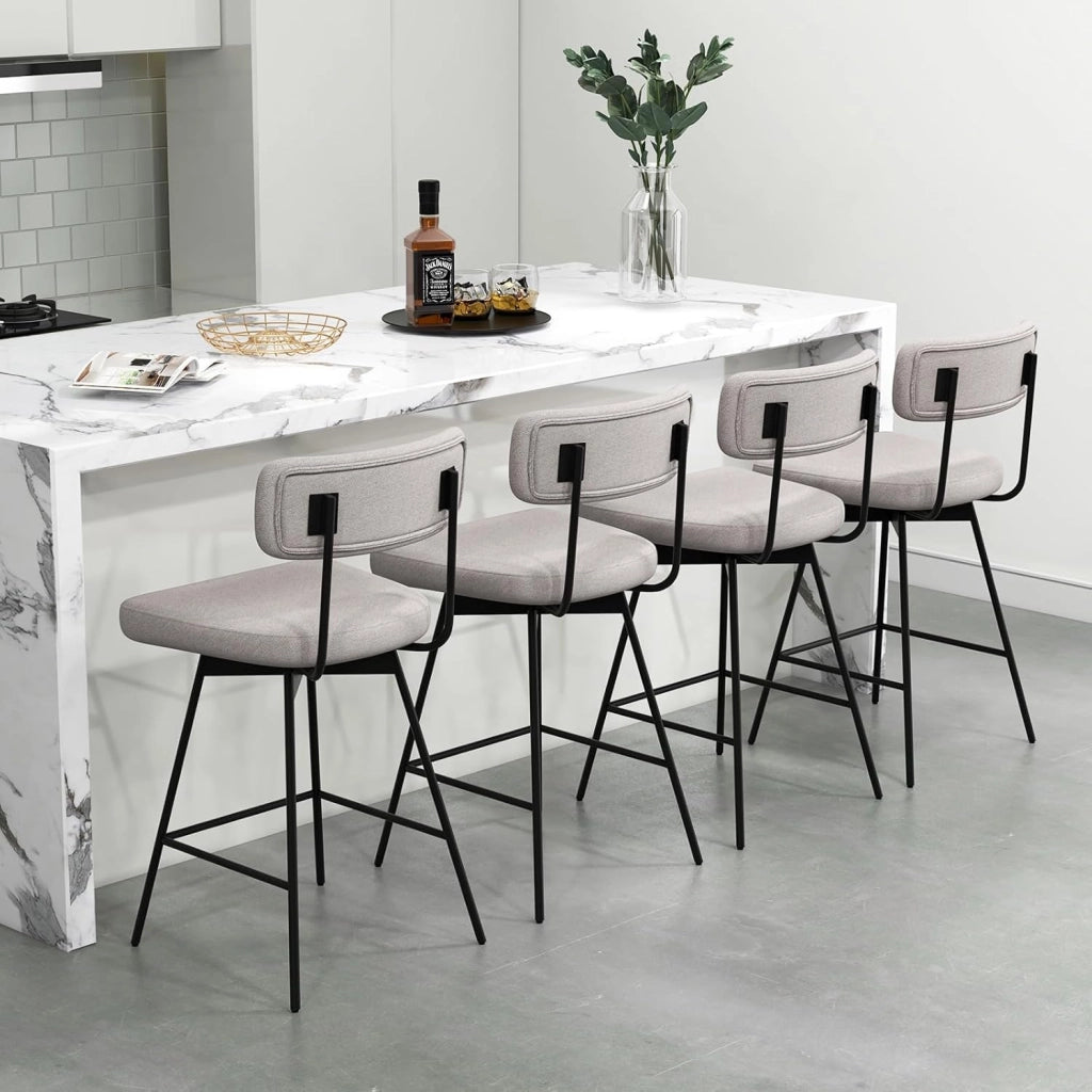 Set di 2 Sgabelli da Bar Girevoli a 360°, Sgabelli da Cucina con Schienale, Poggiapiedi, Sedia Alta Moderna Imbottita Struttura in Metallo, Altezza 90,5 cm, Capacità di 150 kg (Beige)