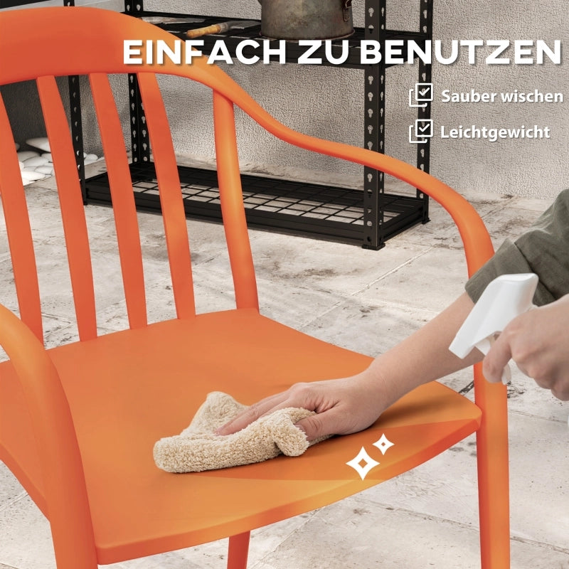 OKWISH Set da 4 Sedie da Giardino Impilabili con Braccioli e Schienale, per Terrazza e Balcone, Plastica Rossa