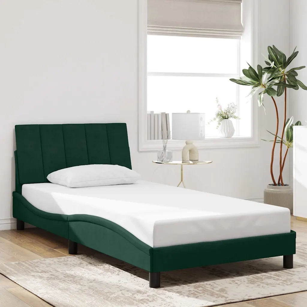 Letto singolo | Letto per adulti | Giroletto senza Materasso Hanko Verde Scuro 100x200 cm in Velluto
