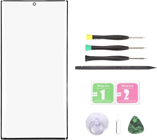 Kit di Riparazione in Resina di Alta Qualità - Set di Sostituzione - Per Galaxy S22 Ultra 5G S908 - Incluso Zoccolo - Chiavi a Lancia - Carta di Pulizia - Resistenze al Colpo - Vetro di Schermo