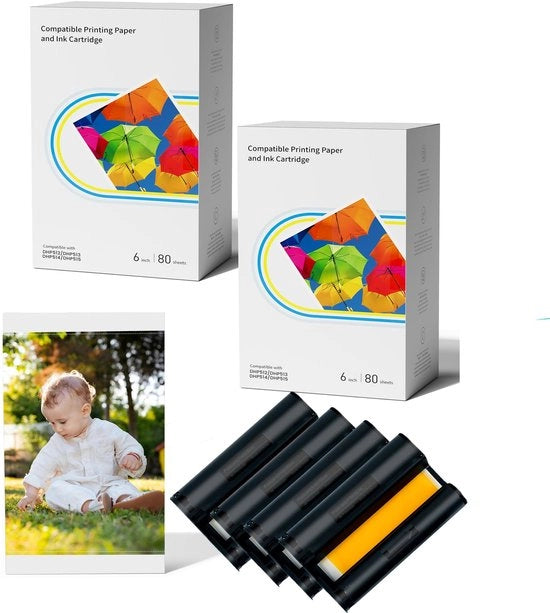 Fotopapier 10x15 cm - Pacchetto con 160 fogli - Incluso 4 cartucce - Colori vivaci - Adatto per stampanti Amber - Ideale per tutte le tue esigenze di stampa