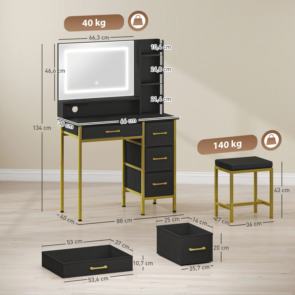 Cassettiera con Specchio e Luci LED ¨C Zephmum ¨C Nero