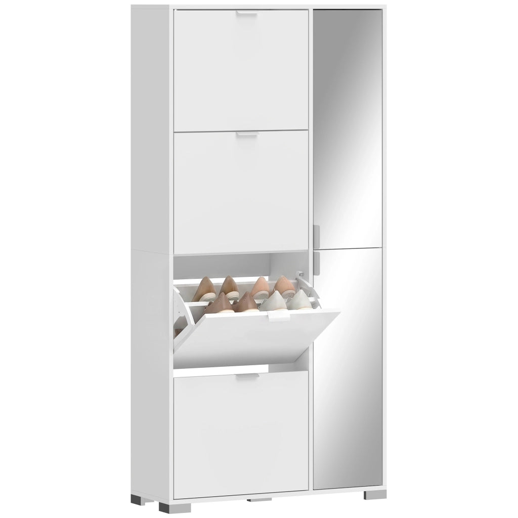 Scarpiera con Specchio e 4 Cassetti a Ribalta ¨C Minimal ¨C Bianco 80x30x100 cm