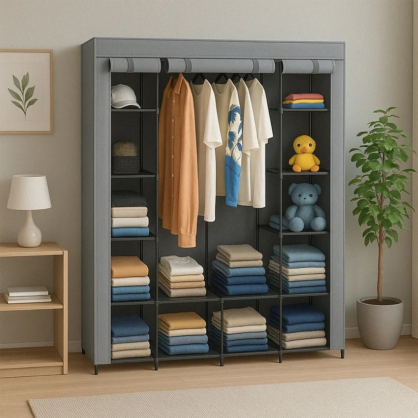 Armadio 170x45x170 cm in finitura nera, ideale per la camera da letto.
