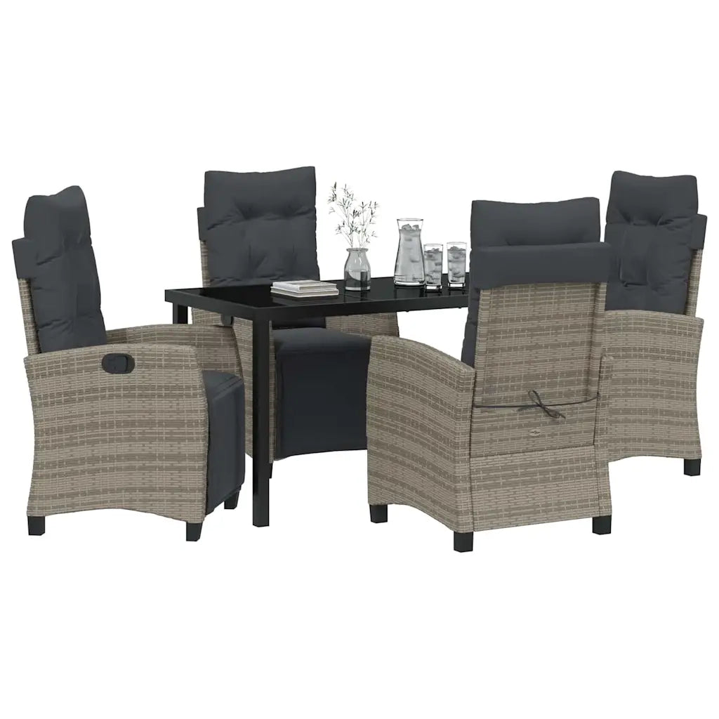 Set da Pranzo per Giardino con cuscino 5 pcs Grigio polyrattan