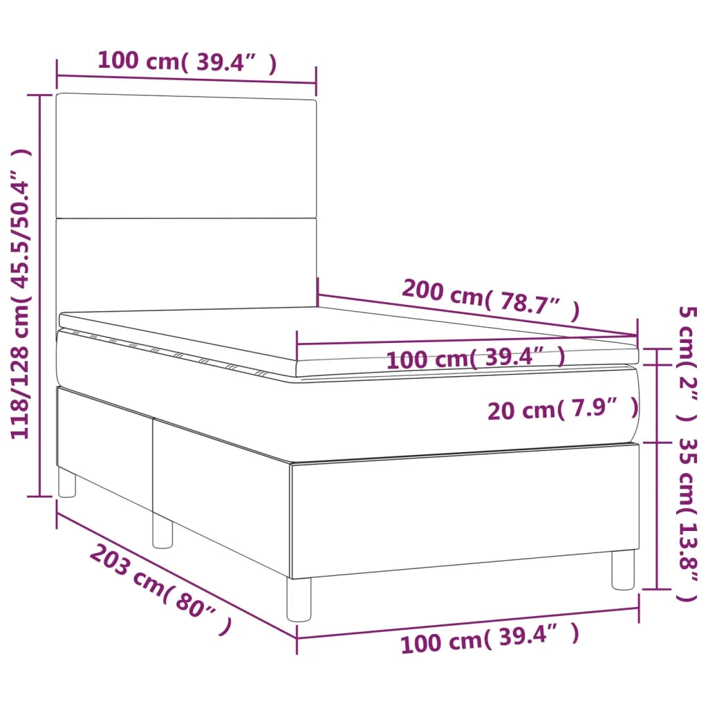 Letto a Molle Materasso e LED Marrone Scuro 100x200 cm Tessuto 3135256