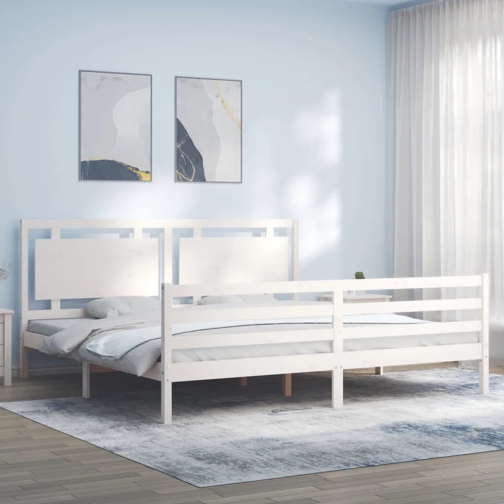 Letto matrimoniale | Letto per adulti | Giroletto con Testiera Bianco 200x200 cm in Legno Massello