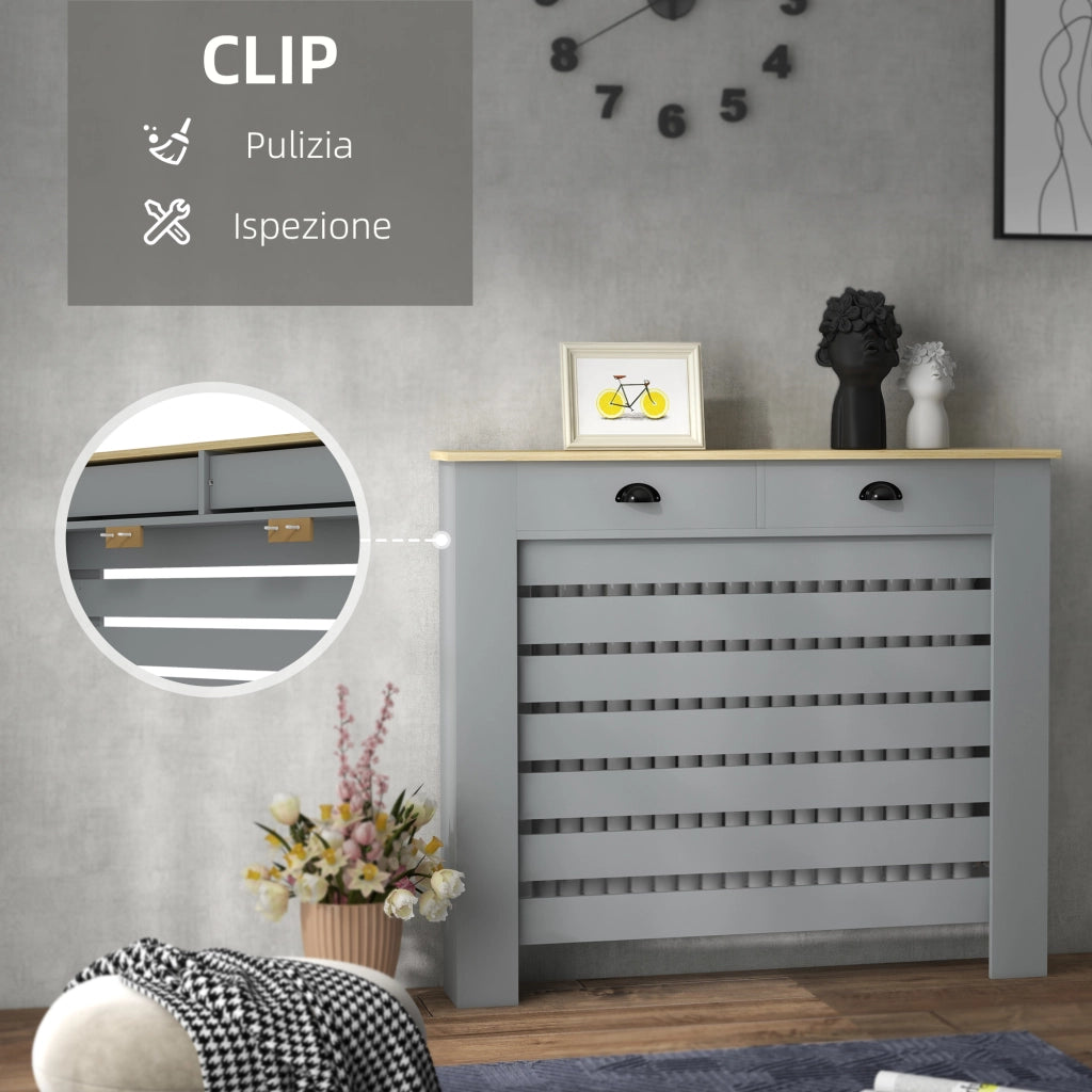 Copritermosifone con 2 Cassetti in MDF ¨C Xylo ¨C Grigio 111x19x95.5 cm
