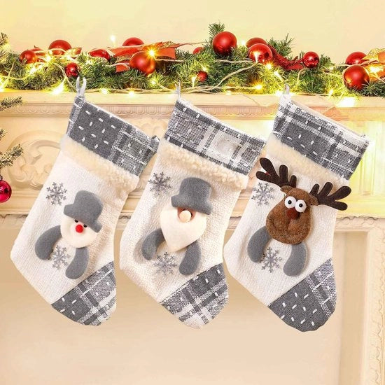 Decorazioni per Focolare a Velo - 3 Pezzi - 27 x 15 cm - Felpa - Regalo di Natale - Ampio e Soffice - Calze da Natale