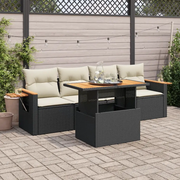 Set Divani da Giardino 5 pz con Cuscini Nero Polyrattan Acacia 3327542