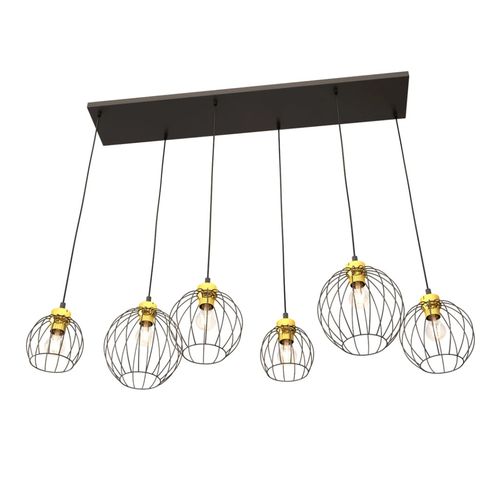 Lampada a sospensione loft nero-oro Nando 6 luci E27