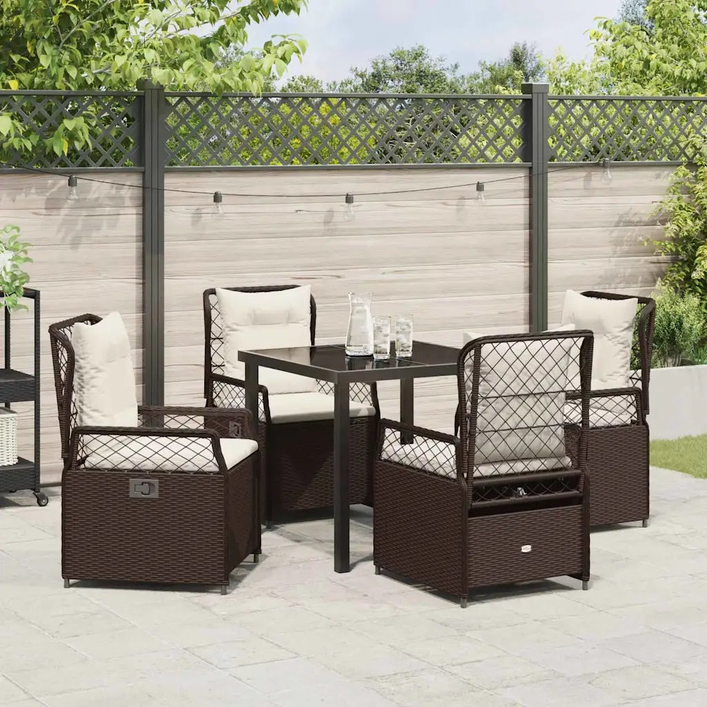 Set da Pranzo per Giardino 5 pcs Marrone polyrattan