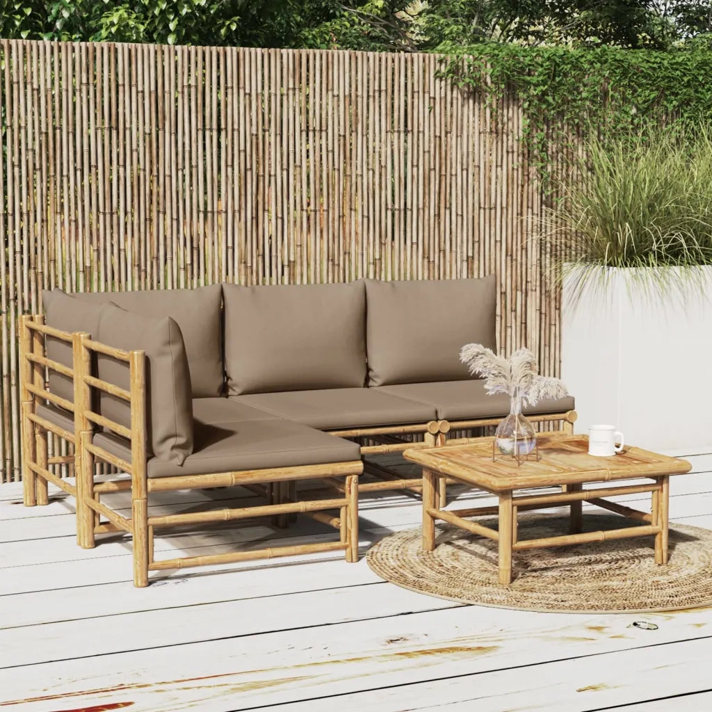 Set Salotto da Giardino 5pz con Cuscini Tortora Bambù 3155138