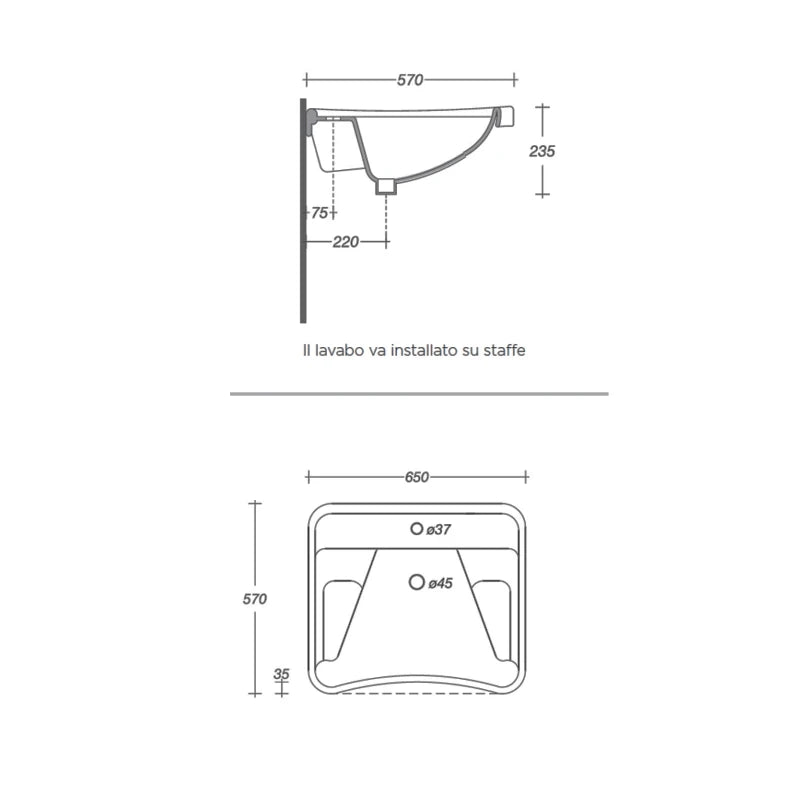 Lavabo ergonomico bianco con appoggiagomiti