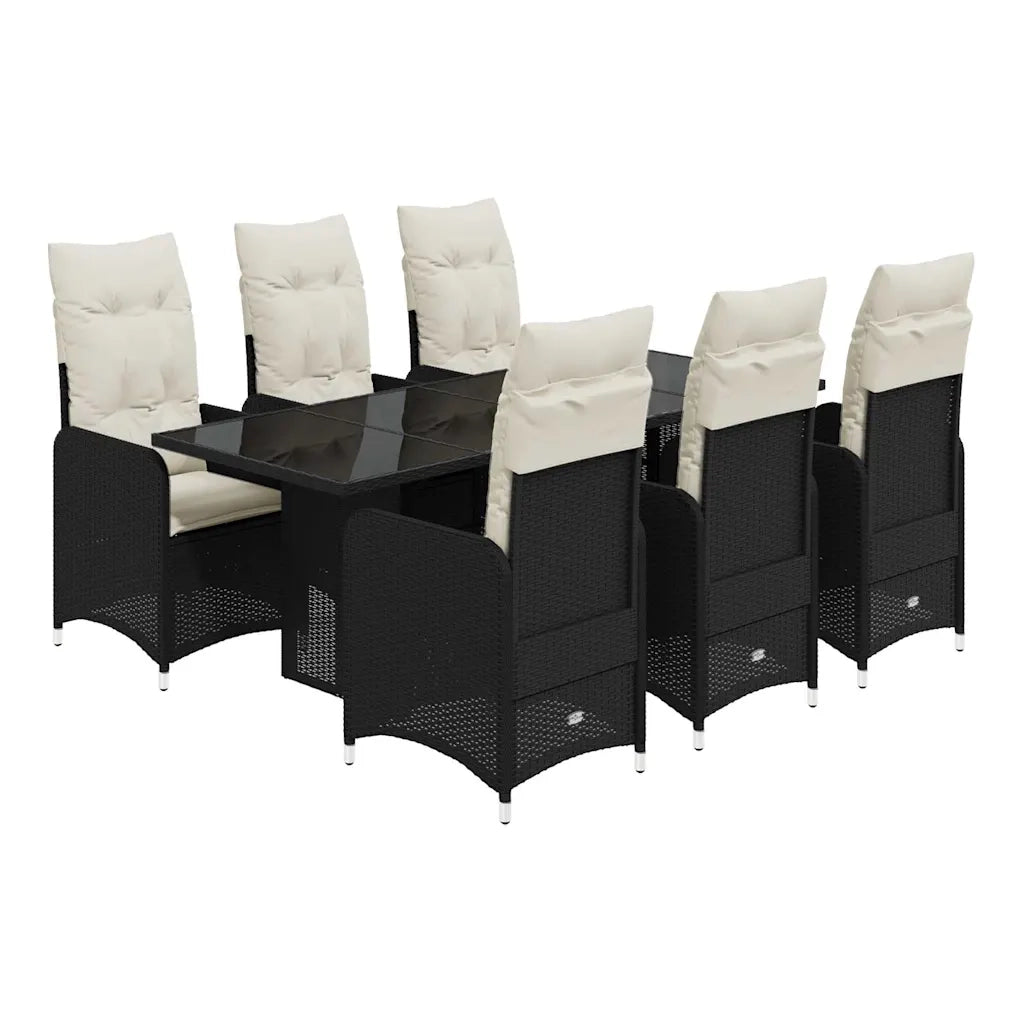 Set da Bistrò da Giardino 7 pz con Cuscini Nero in Polyrattan 3276996