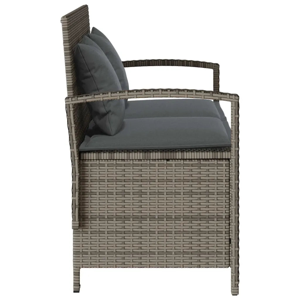 Panchina Portaoggetti da Giardino | Panca da Giardino con Cuscino Grigio in Polyrattan