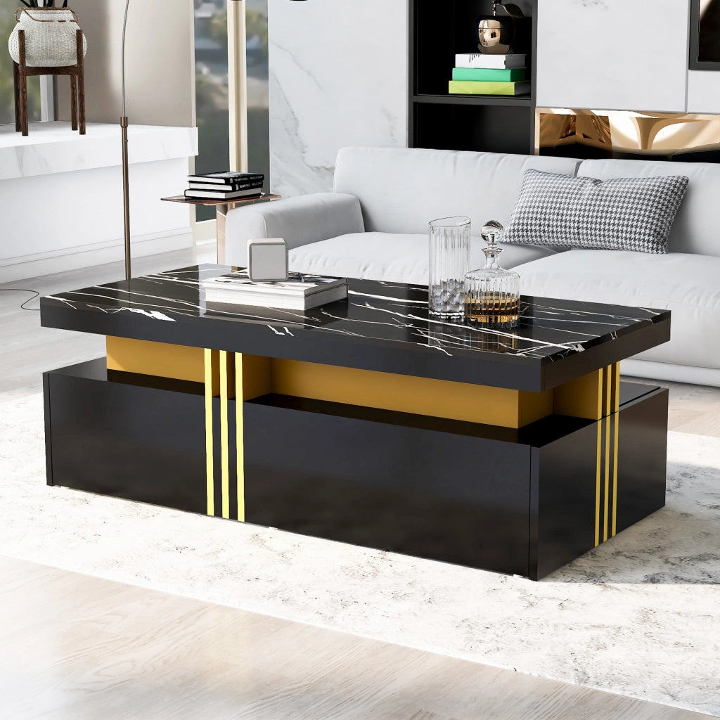 Tavolino da caffè nero 100x50 cm con 2 cassetti