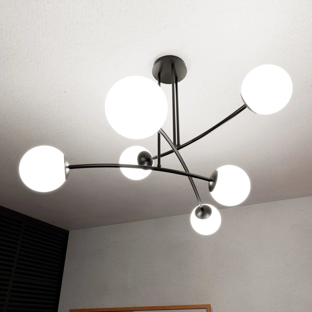 Emibig lampadario HALDOR nero/bianco 6xE14 metallo vetro