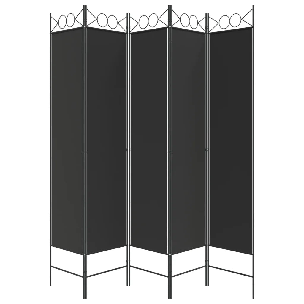 Divisorio 5 Pannelli Nero 200x200 cm Tessuto 350157