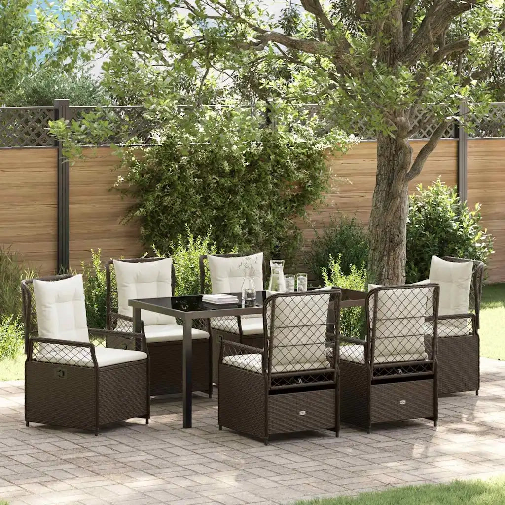 Set da Pranzo per Giardino 7 pcs Marrone polyrattan