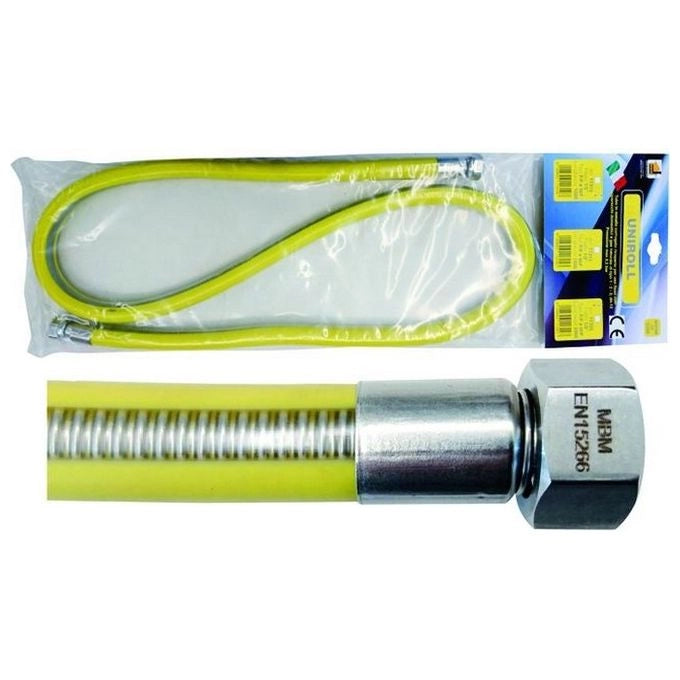 MBM Uniroll Tubo Flessibile Gas Inox 316L 4 mt filettatura 1-2'' MF EN 15266 max 0.5 bar compatibile Metano GPL colore Giallo