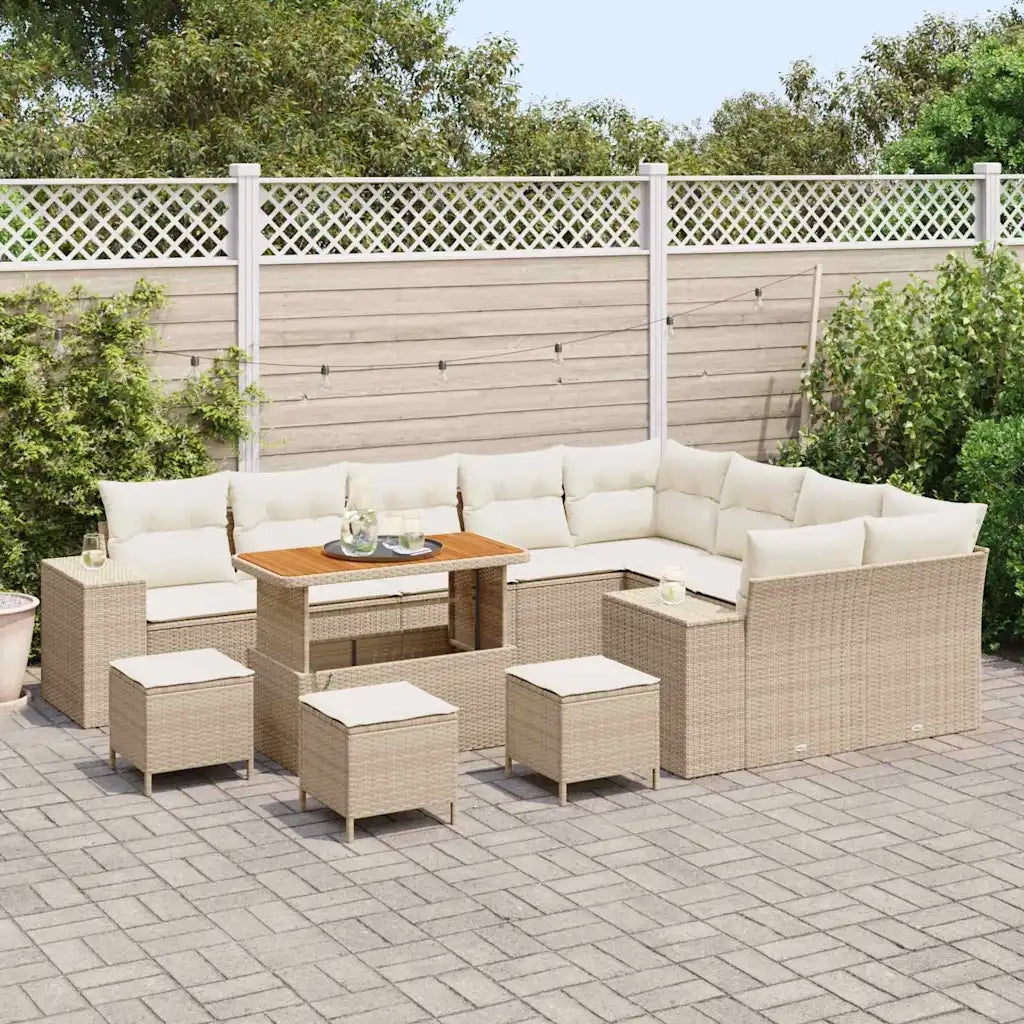 Set Divano da Giardino con cuscino 13 pcs Beige e Crema