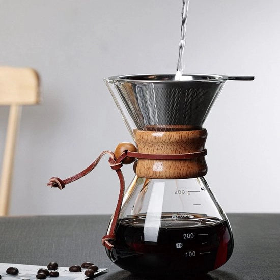 Caffettiera Manuale in Vetro con Maniglia in Legno 400 ml