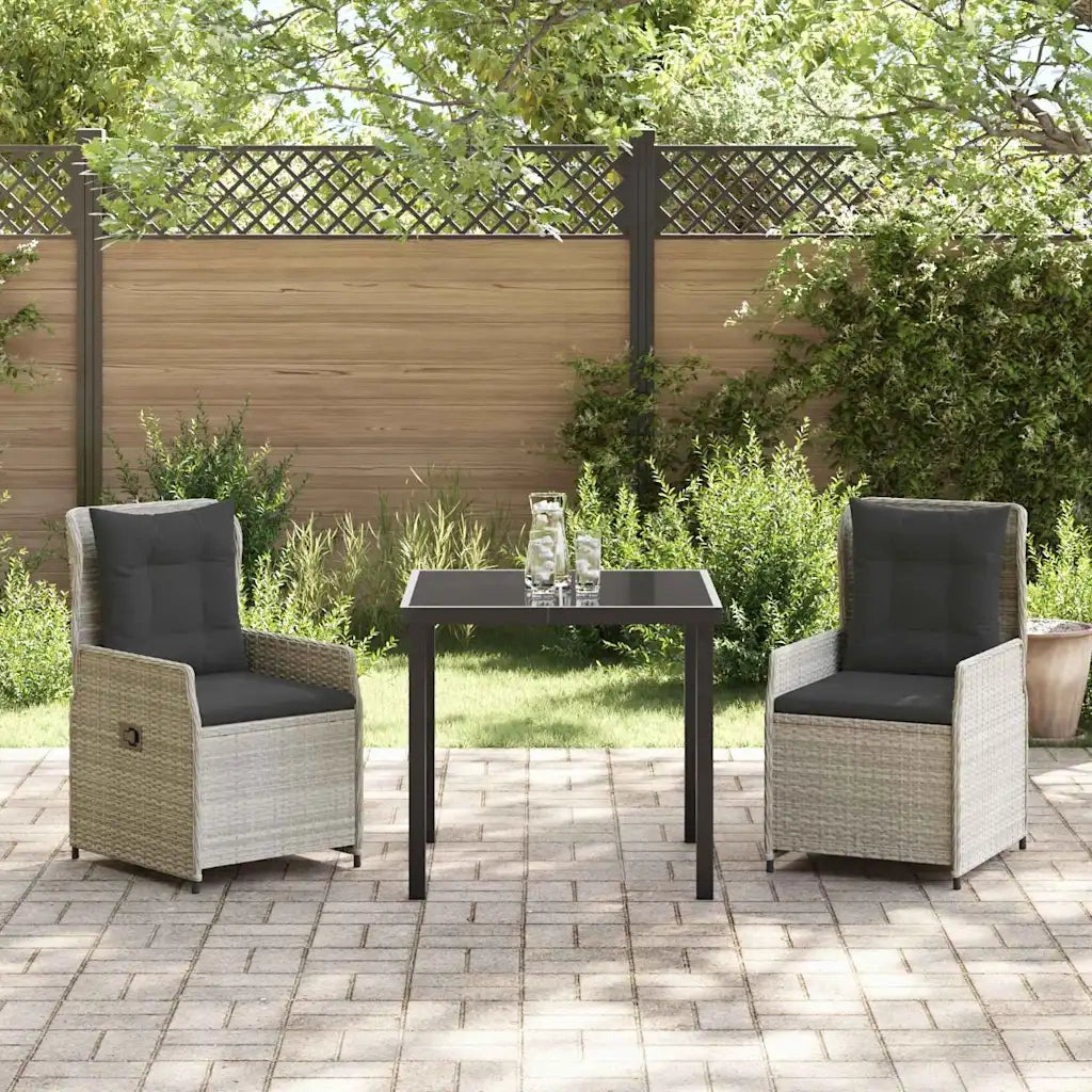 Set da Pranzo per Giardino 3 pcs Grigio chiaro polyrattan