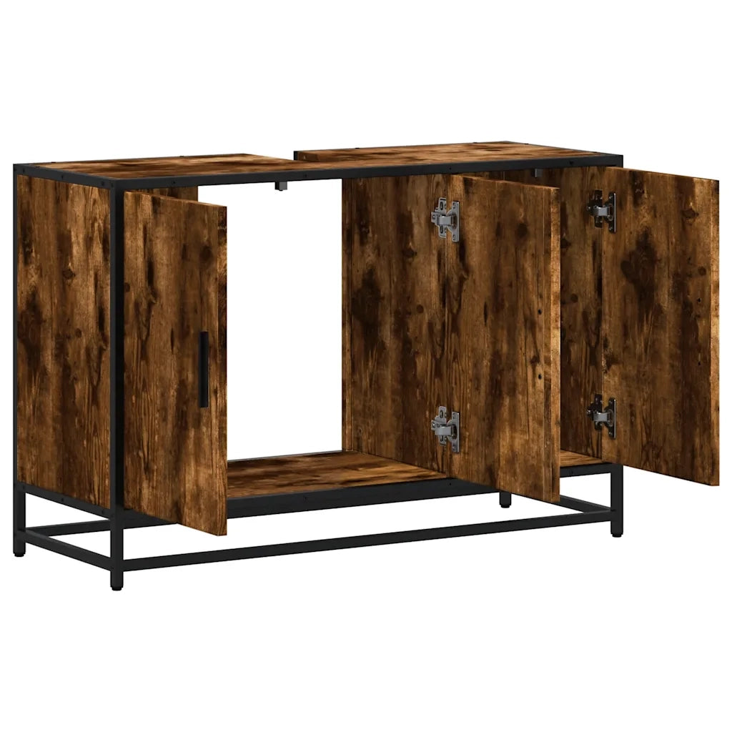 Mobile Lavabo | Armadio Lavabo Bagno Rovere Fumo 90x33x60 cm Legno Multistrato