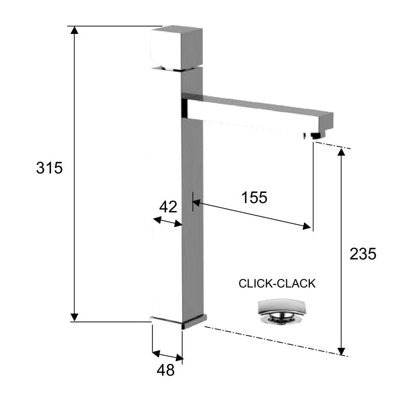Remer sq3 miscelatore alto per lavabo con scarico click-clack
