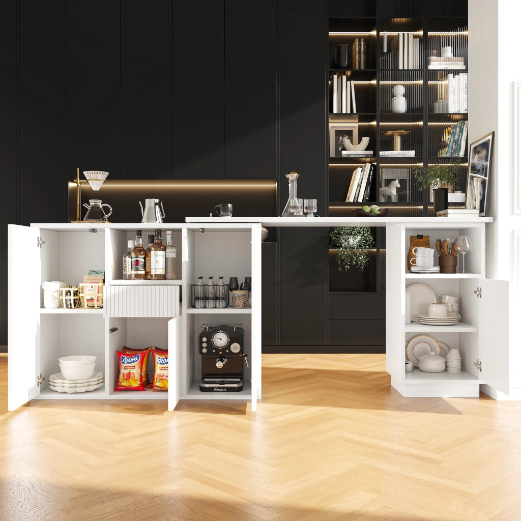 Tavolo Bar Girevole 360¡ã con Piano in Marmo e Vano Aperto ¨C MINIMAL ¨C Bianco 210x30x100,9 cm