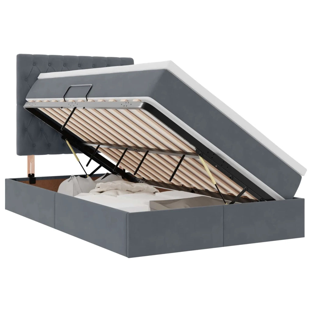 Letto con contenitore e LED Grigio scuro 120 x 200 cm Velluto