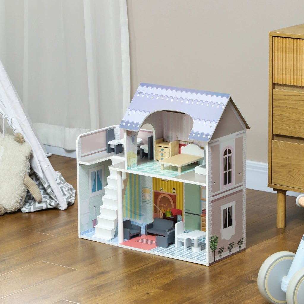Casetta per Bambini con Balcone 2 Piani e Mobili ¨C Minimal ¨C Multicolore