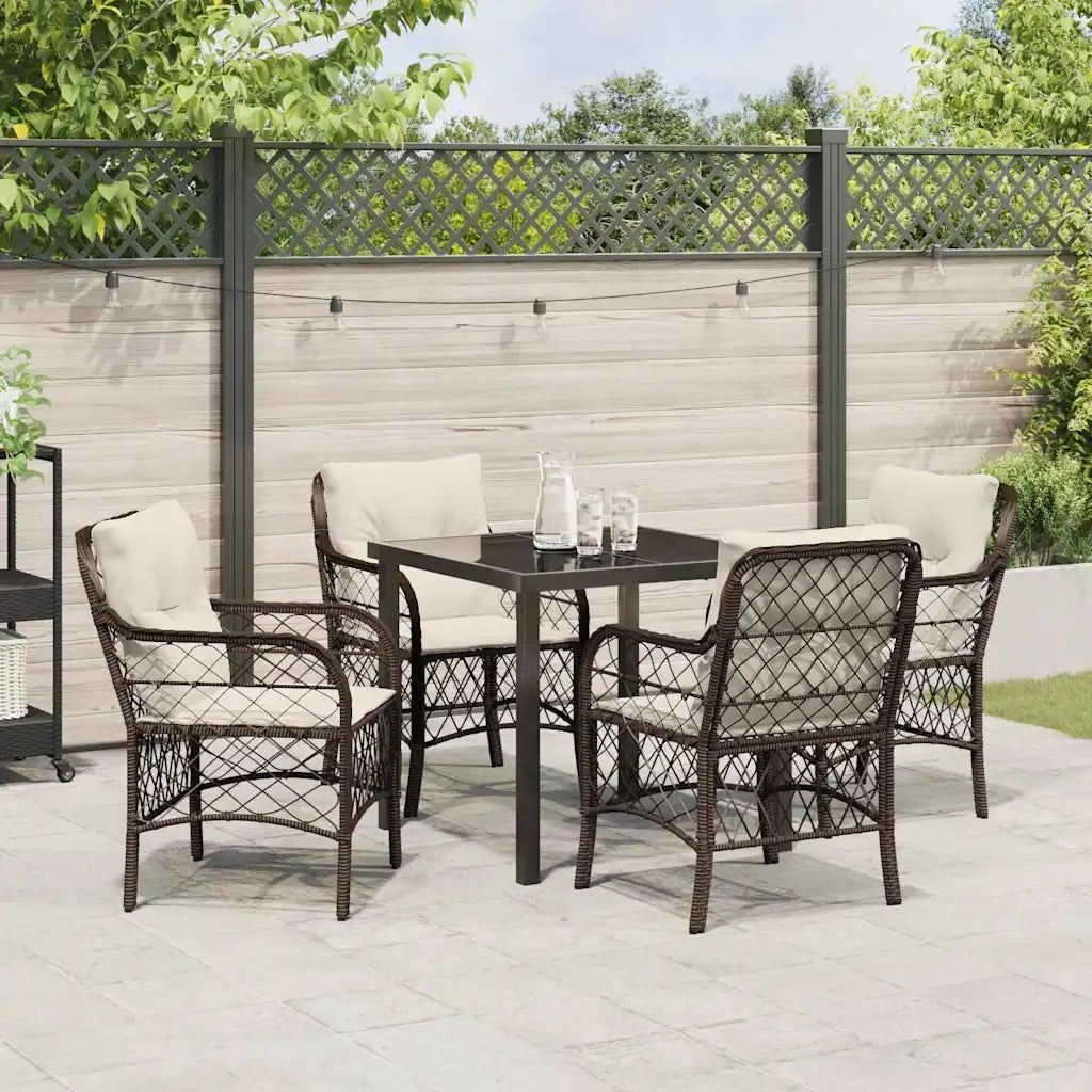 Set da Pranzo per Giardino con cuscino 5 pcs Marrone polyrattan
