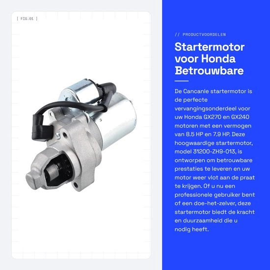 Motore di avviamento per Honda - Componenti di ricambio affidabili - Elevate prestazioni - Adatto per GX270 e GX240 - Compatibilità perfetta - Codice del prodotto: 123456
