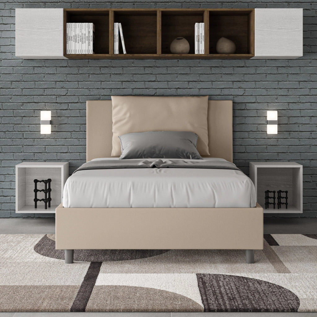 BS COM Letto una piazza e mezza contenitore imbottito 120x200 similpelle tortora