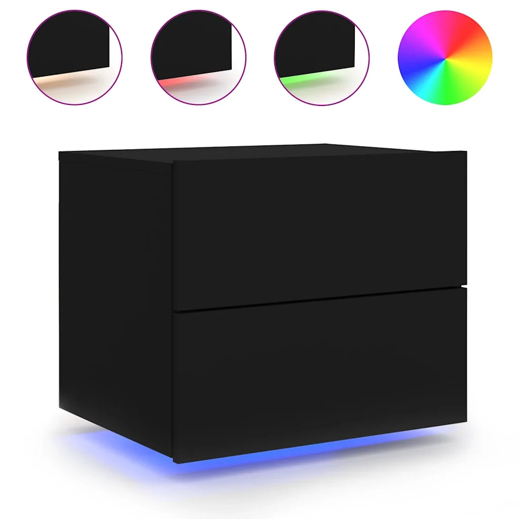 Comodino a Parete con Luci LED Nero 836814