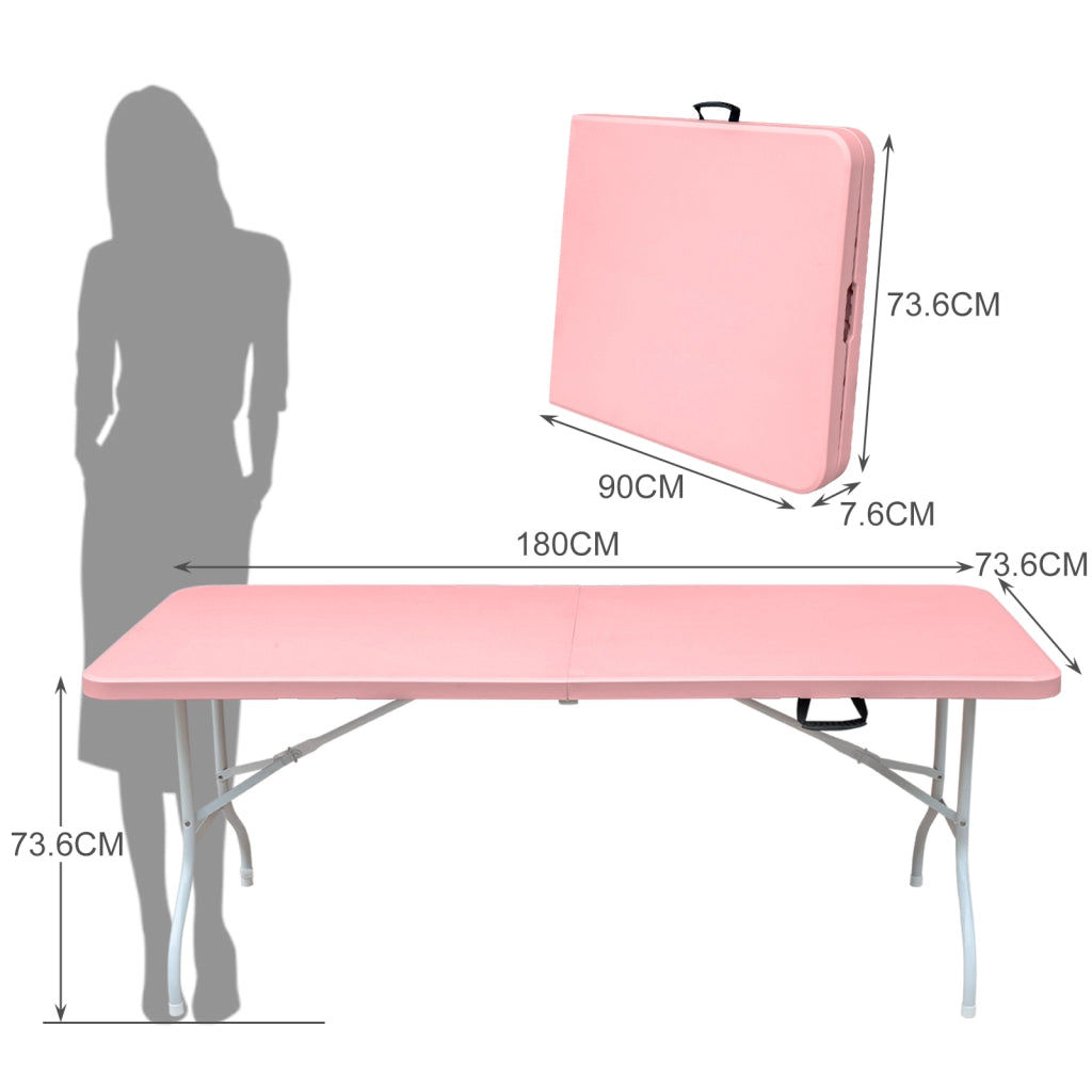Tavolo pieghevole portatile pesante da 180 cm con maniglia; tavolo pieghevole; tavolo pieghevole multifunzionale per feste picnic in campeggio all'interno e all'aperto; capacità 135 kg (pink)