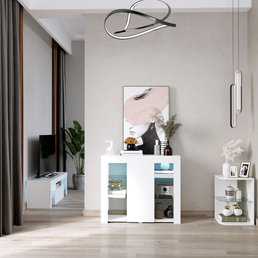 Credenza Moderna con Luci LED ¨C zephmum ¨C 97x35x83 Bianco