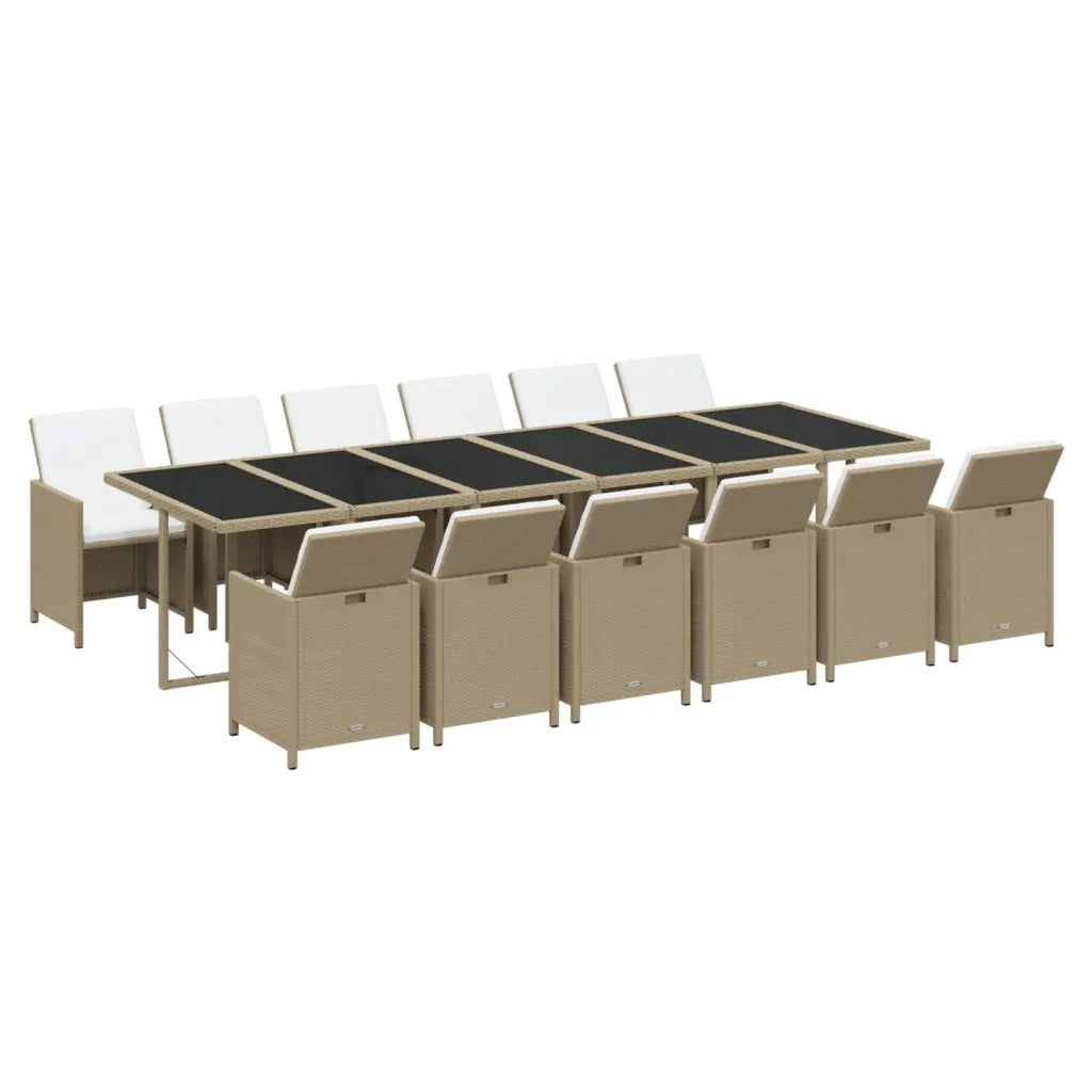 Set da Pranzo da Giardino 13 pz con Cuscini in Polyrattan Beige 3095623