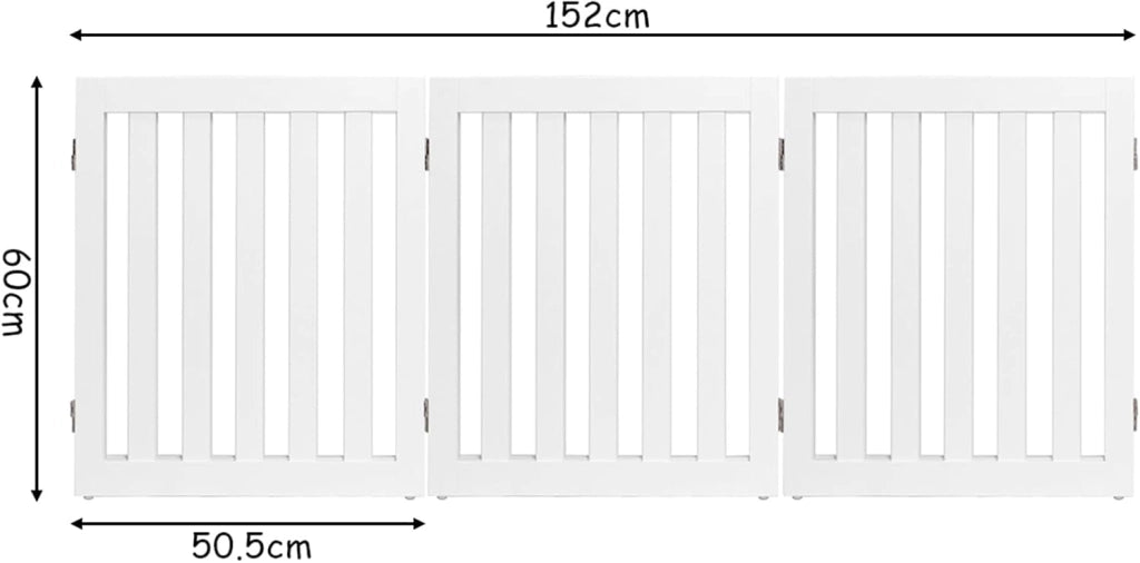 Cancelletto per Cani Pieghevole in Legno con 3 Ante, Ideale per Cani di Piccola/Media Taglia, Adatto a Scale, Soggiorno e Cucina, 152 x 60 cm, Bianco