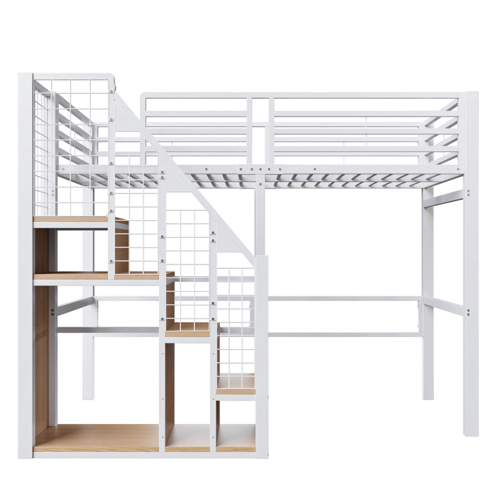 Letto a soppalco 90 x 200 cm bianco con contenitore e scala