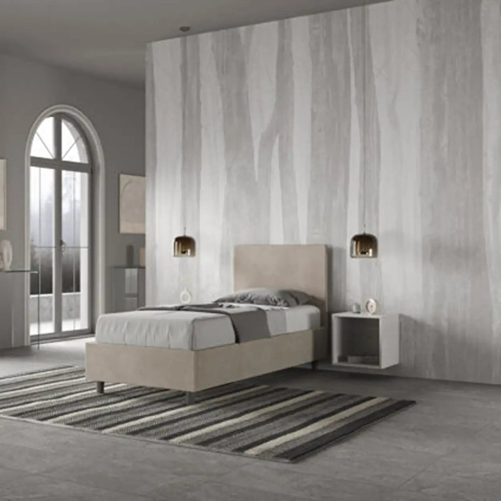 Letto singolo senza rete imbottito 80x190 microfibra sabbia Adele